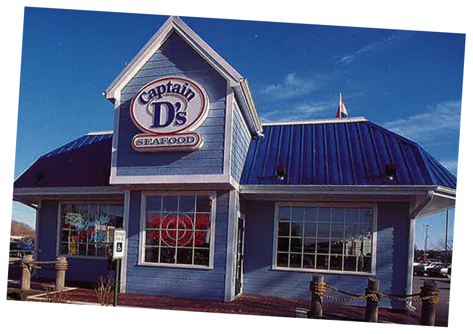 Exterior of a Captain D's location with the 1990's round Captain D's logo.
